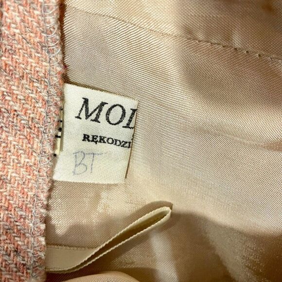 Vintage Pastel Pink Woven Wool Pencil Midi Skirt M - Picture 6 of 8